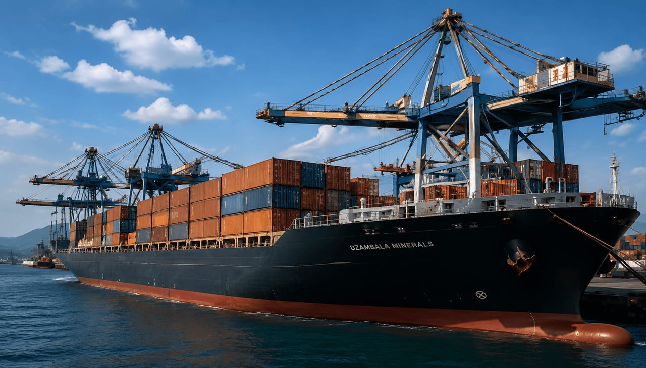 Dzambala Minerals container vessel loading at port